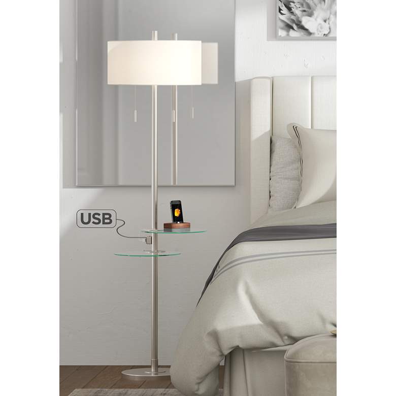 Image 1 Possini Euro Concierge Double Tray Floor Lamp with USB
