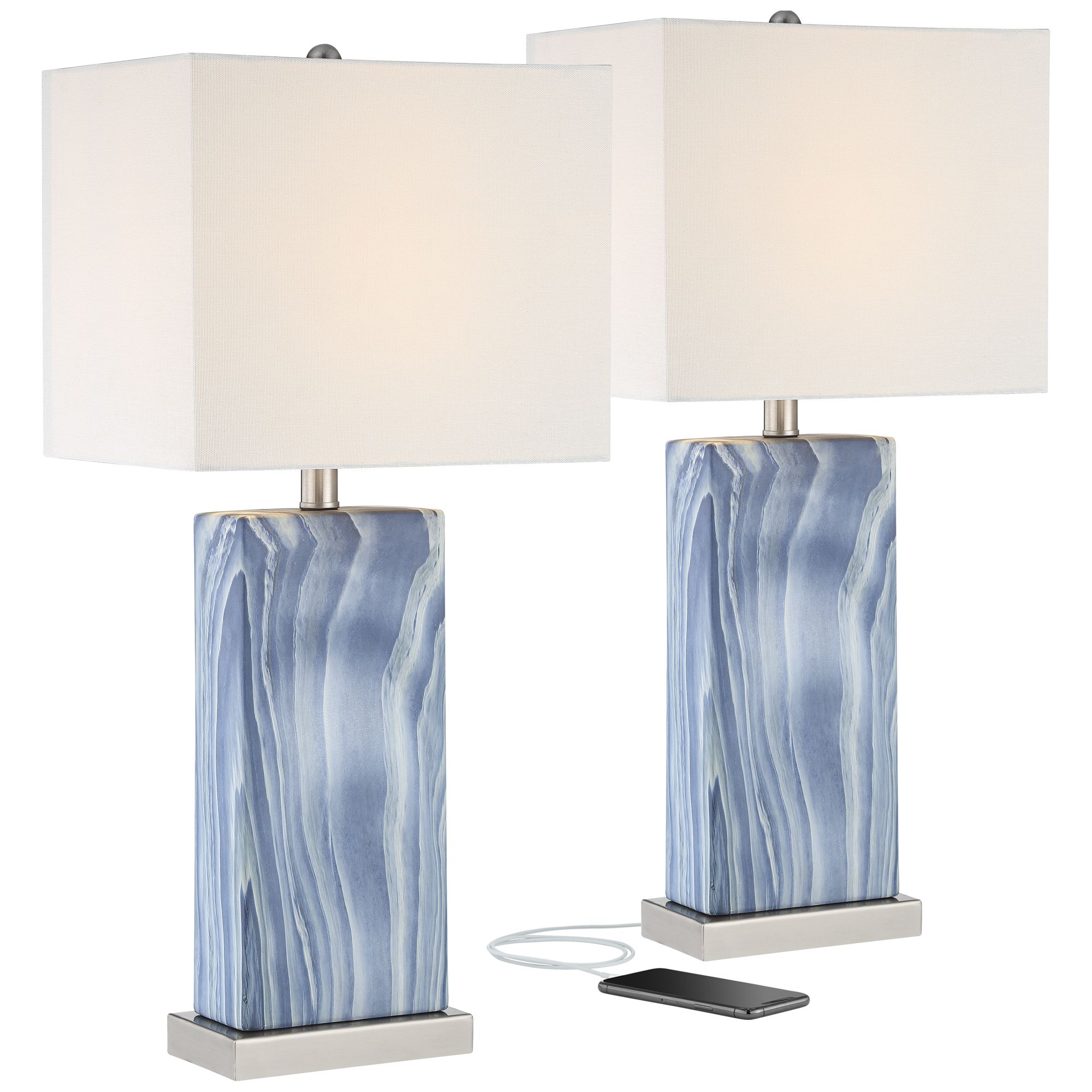 Image 2 Possini Euro Connie 25" Blue USB Table Lamps with Dimmers Set of 2