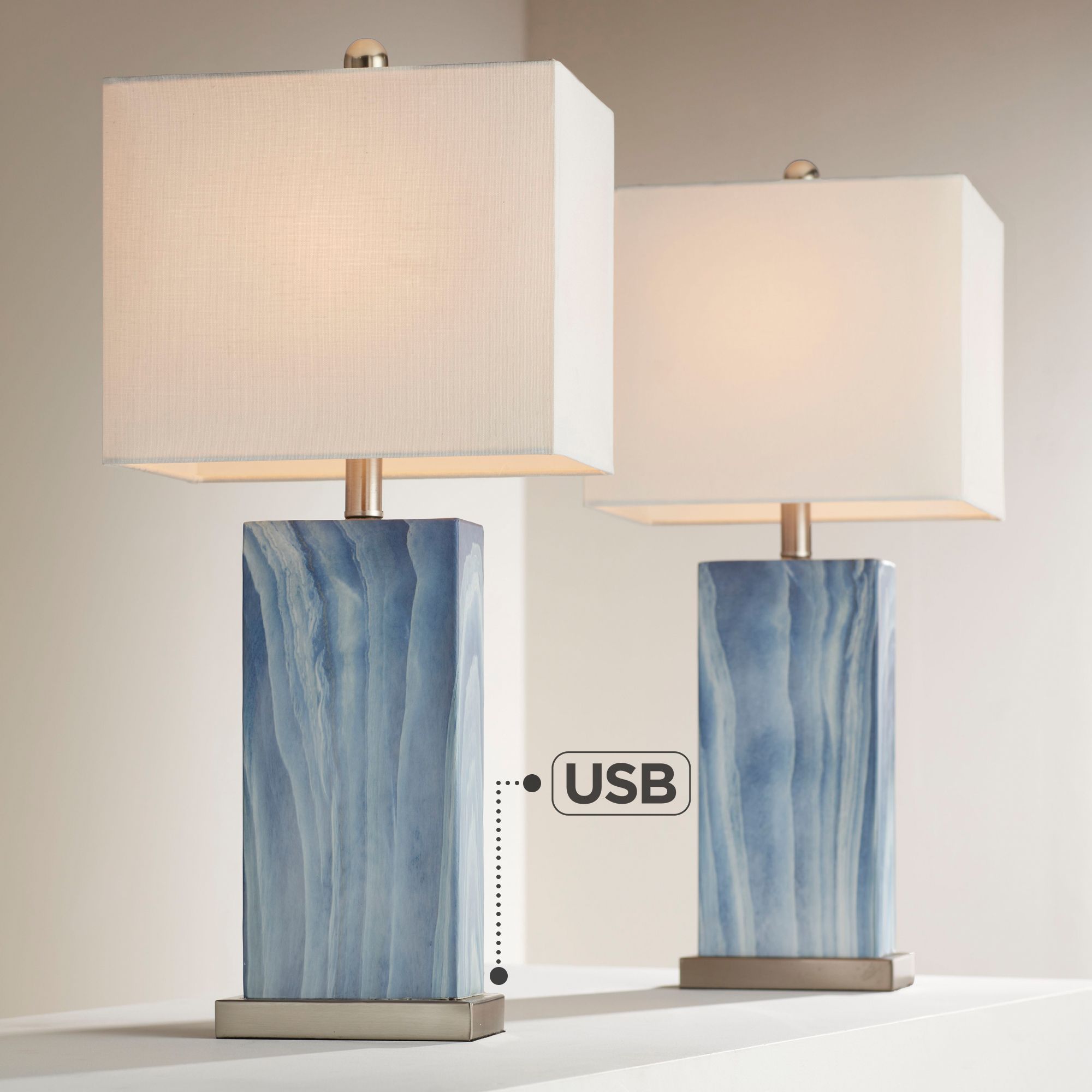 Possini Euro Connie 25" Blue USB Table Lamps with Dimmers Set of 2