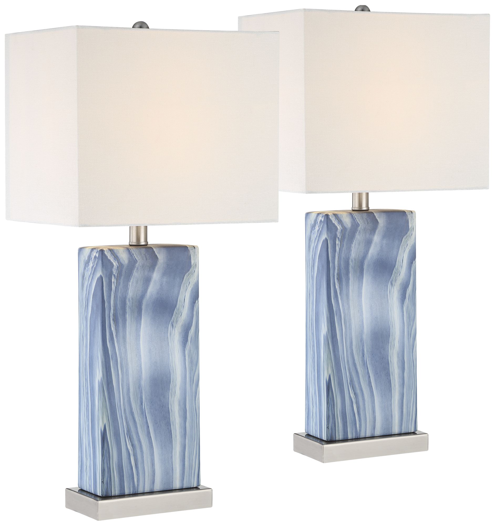 Image 3 Possini Euro Connie 25" Rippled Blue USB Table Lamps Set of 2
