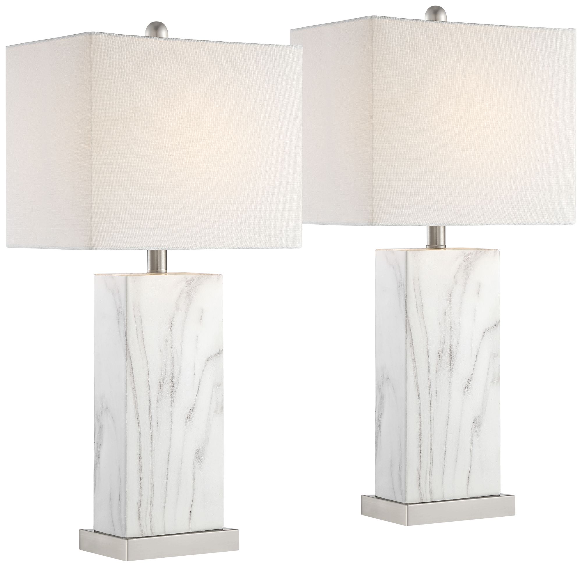 Image 3 Possini Euro Connie 25" White Faux Marble USB Table Lamps Set of 2