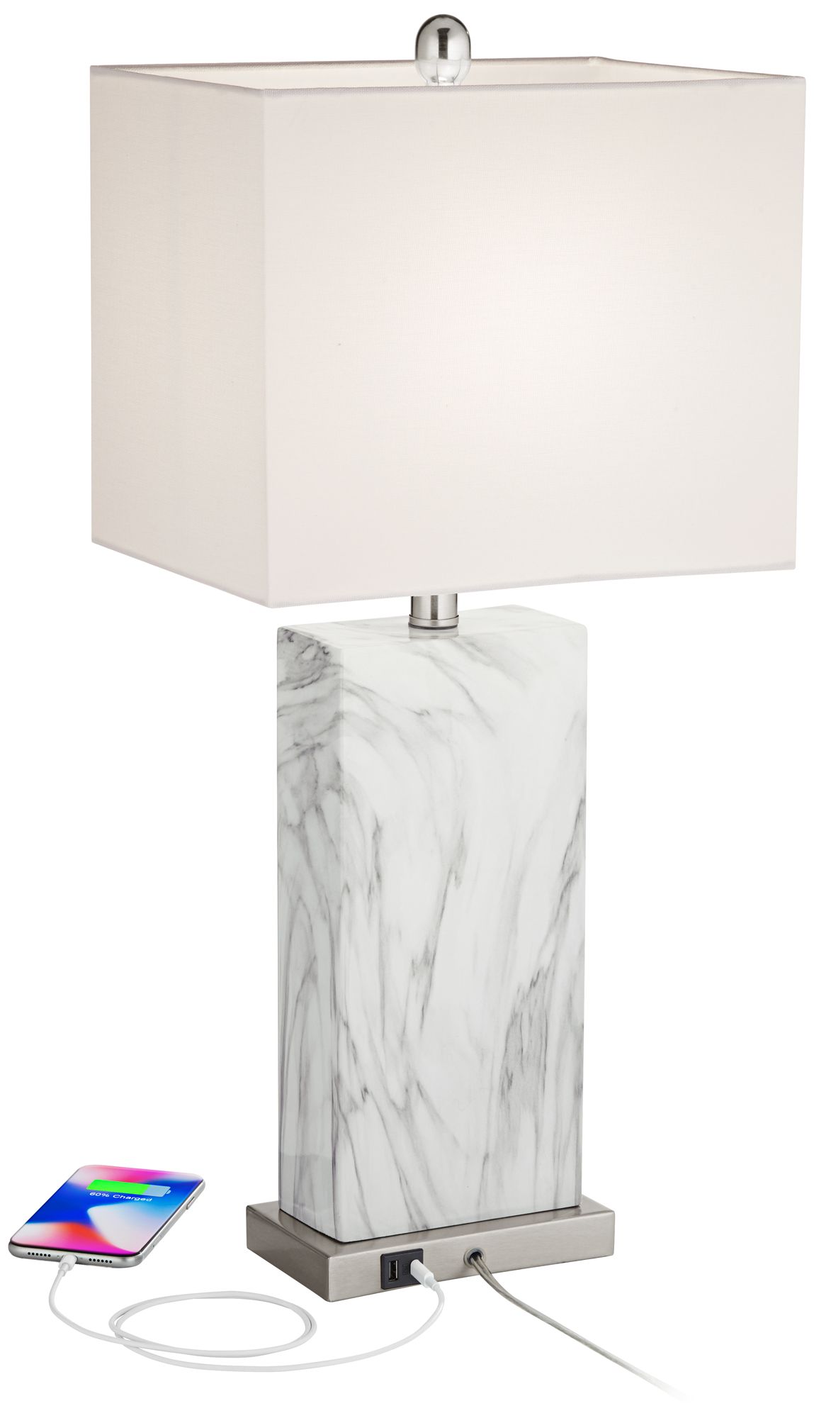 Image 4 Possini Euro Connie 25" White Faux Marble USB Table Lamps Set of 2 more views