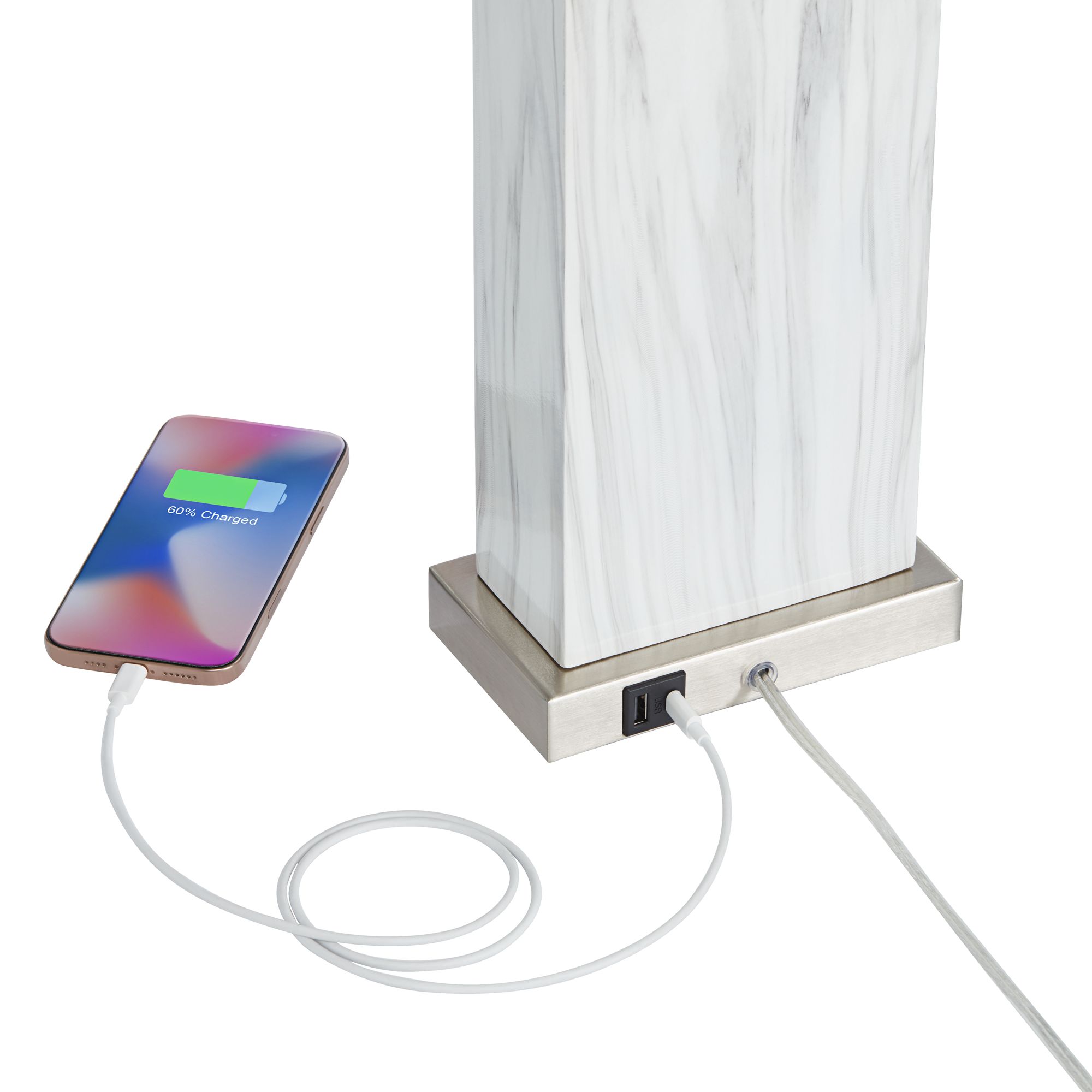 Image 5 Possini Euro Connie 25" White Faux Marble USB Table Lamps Set of 2 more views
