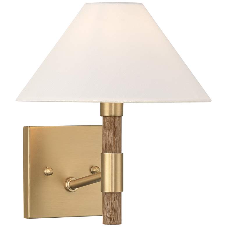 Image 1 Possini Euro Conrad 11" High Brushed Champagne and Wood Wall Sconce