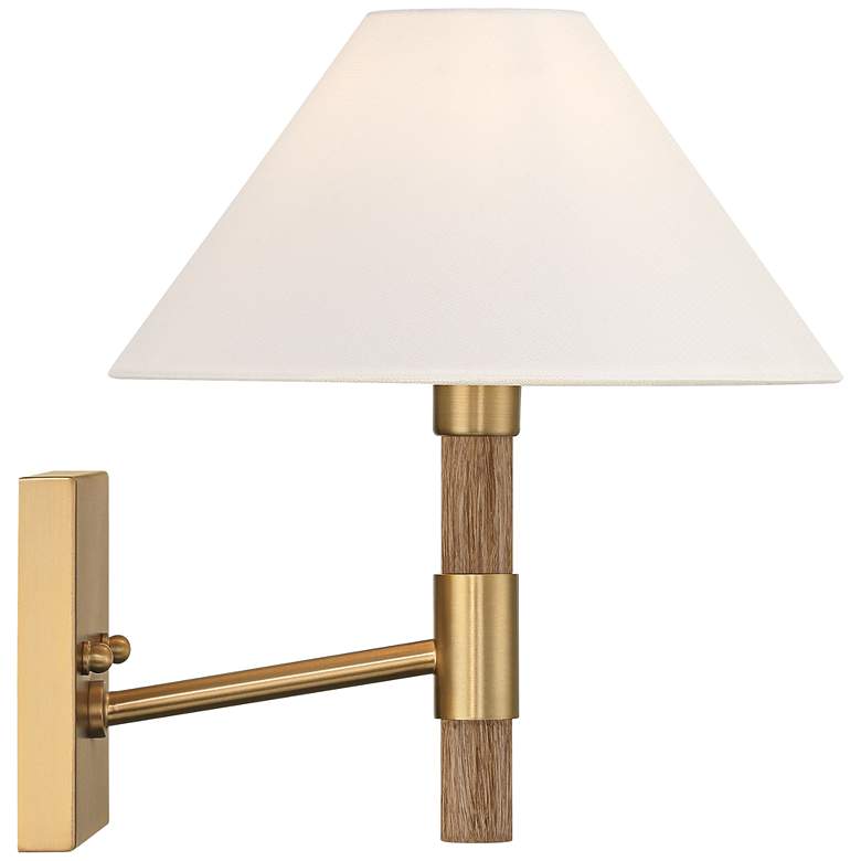 Image 7 Possini Euro Conrad 11" High Brushed Champagne and Wood Wall Sconce more views