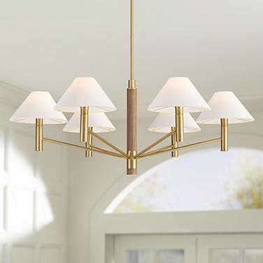 Possini Euro Conrad 41 3/4" Wide Warm Gold and Wood 6-Light Chandelier