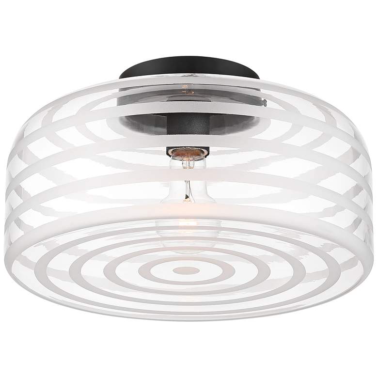 Image 2 Possini Euro Cooper 12 3/4" Wide Black Ceiling Light with Ribbed Glass