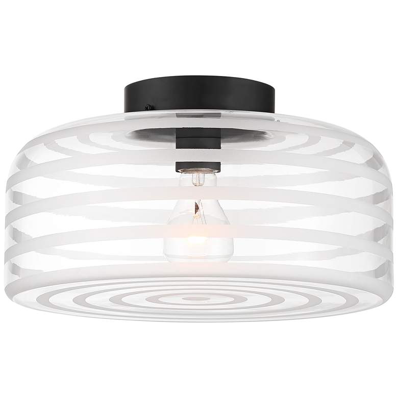 Image 5 Possini Euro Cooper 12 3/4" Wide Black Ceiling Light with Ribbed Glass more views