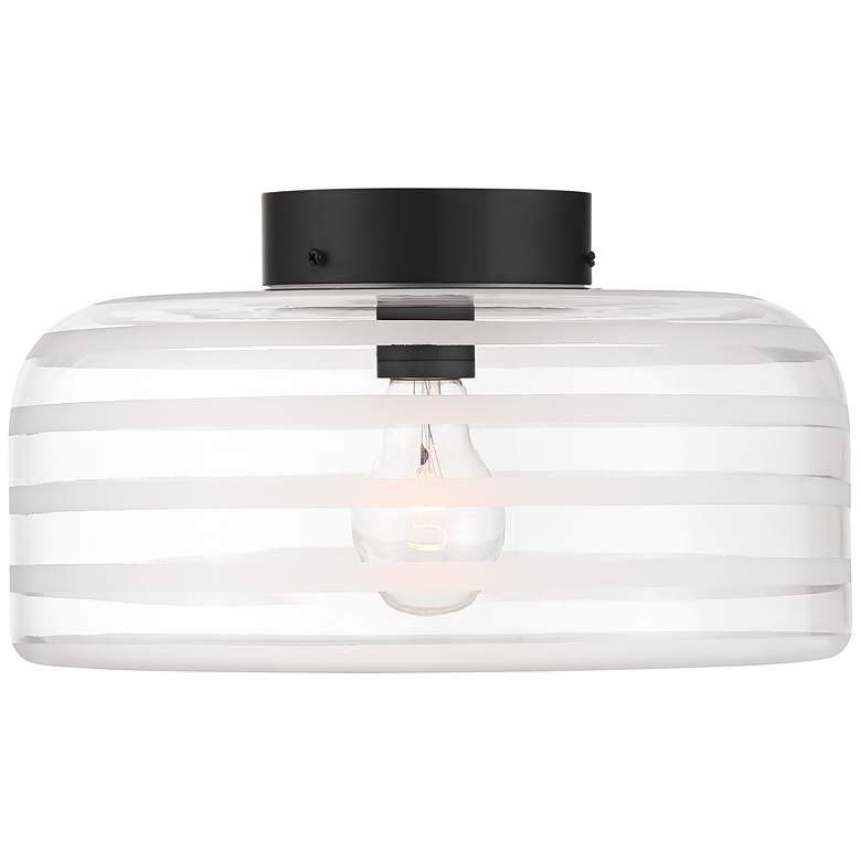Image 6 Possini Euro Cooper 12 3/4" Wide Black Ceiling Light with Ribbed Glass more views