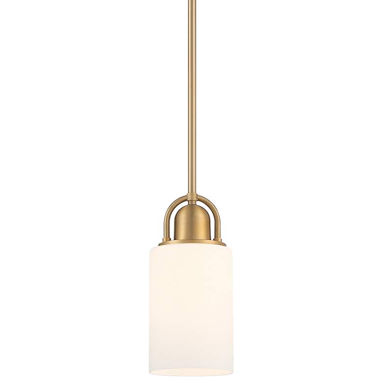Image 2 Possini Euro Copenhagan 4 3/4" Warm Brass Opal Glass Mini Pendant
