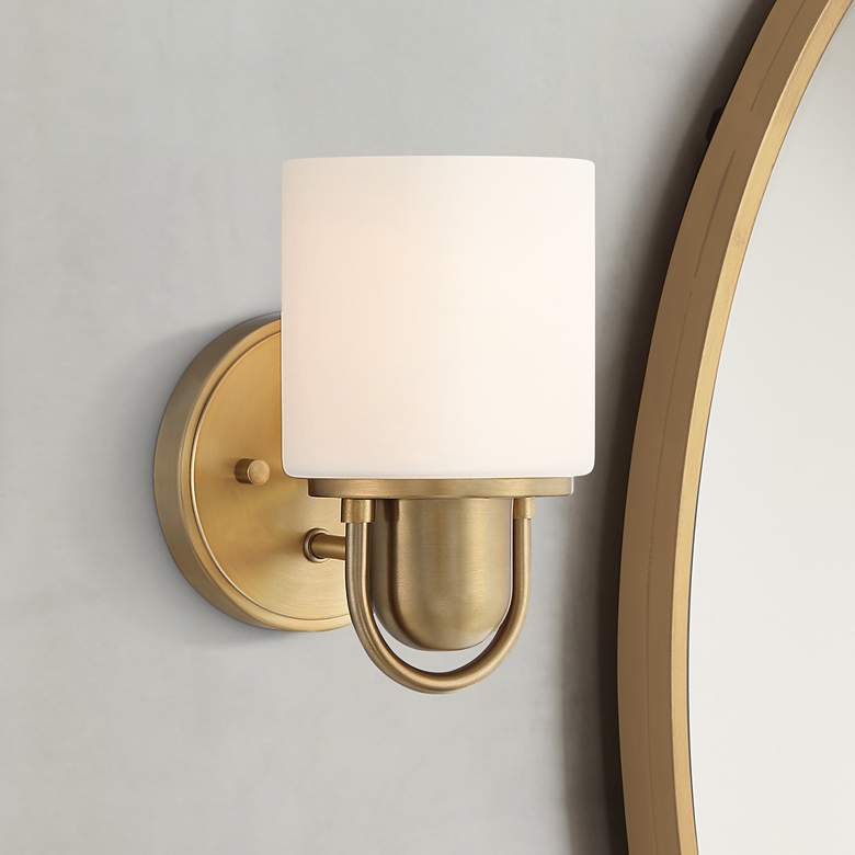 Image 1 Possini Euro Copenhagan 8 1/4 inch High Warm Brass Wall Sconce