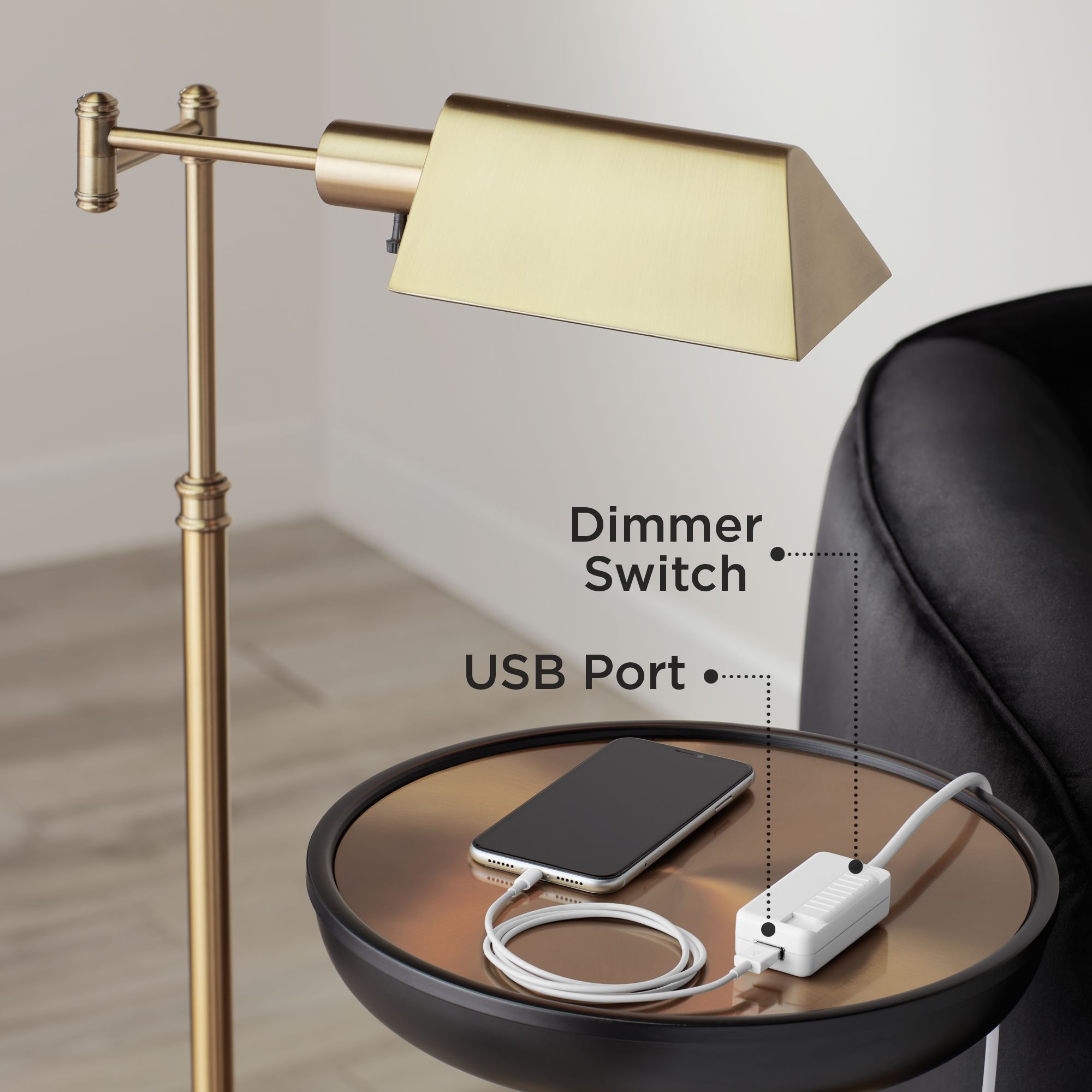 Image 7 Possini Euro Cora 72" Modern Black Arc Floor Lamp with USB Dimmer more views