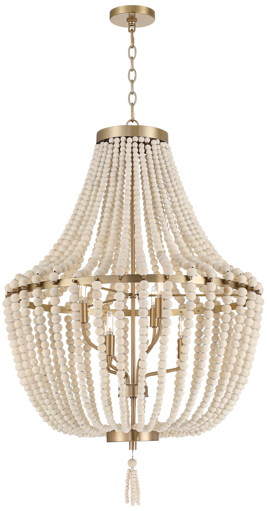 Possini Euro Cordelia 27 3/4" Wide Wood Bead Brass 6-Light Chandelier in scene