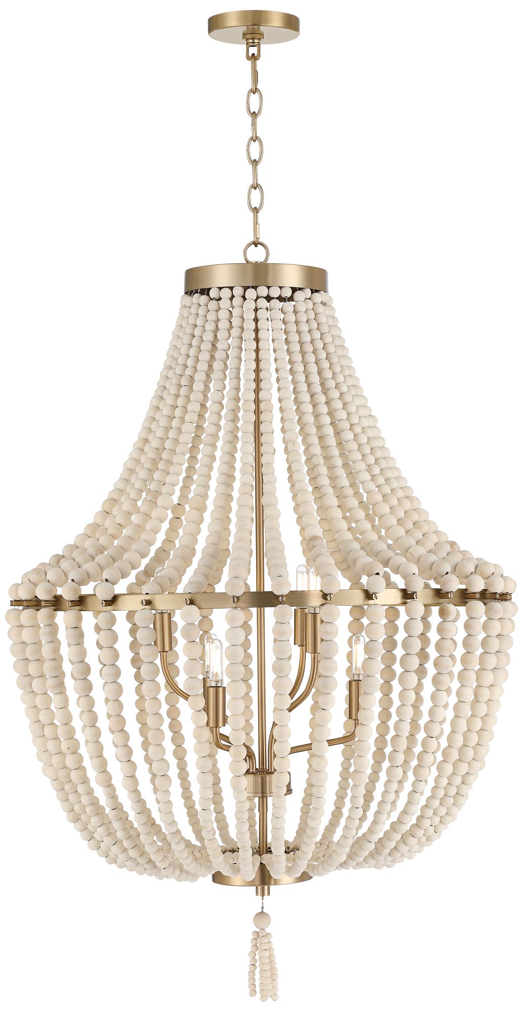 Possini Euro Cordelia 27 3/4" Wide Wood Bead Brass 6-Light Chandelier in scene