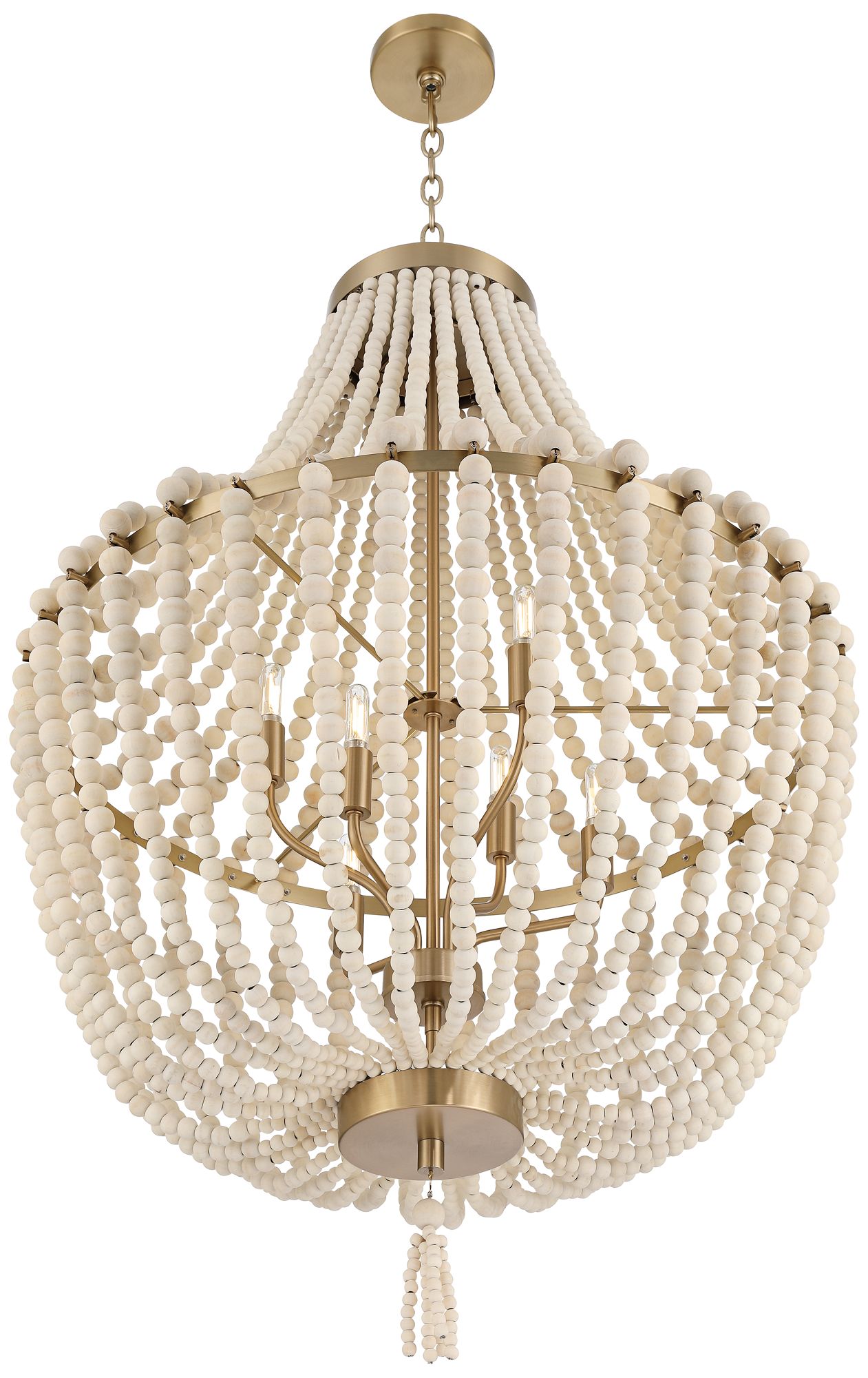 Possini Euro Cordelia 27 3/4" Wide Wood Bead Brass 6-Light Chandelier in scene