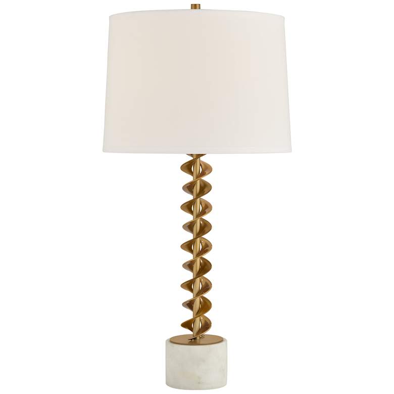 Image 3 Possini Euro Corkscrew Brass and White Marble Table Lamp with Dimmer