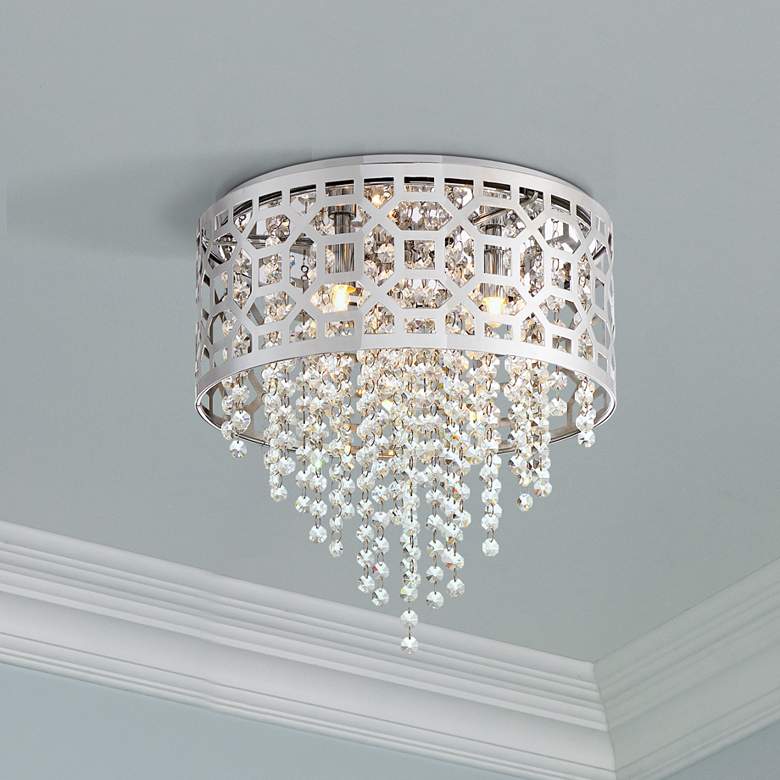 Image 1 Possini Euro Corrina 12 3/4" Wide Chrome Drum Ceiling Light