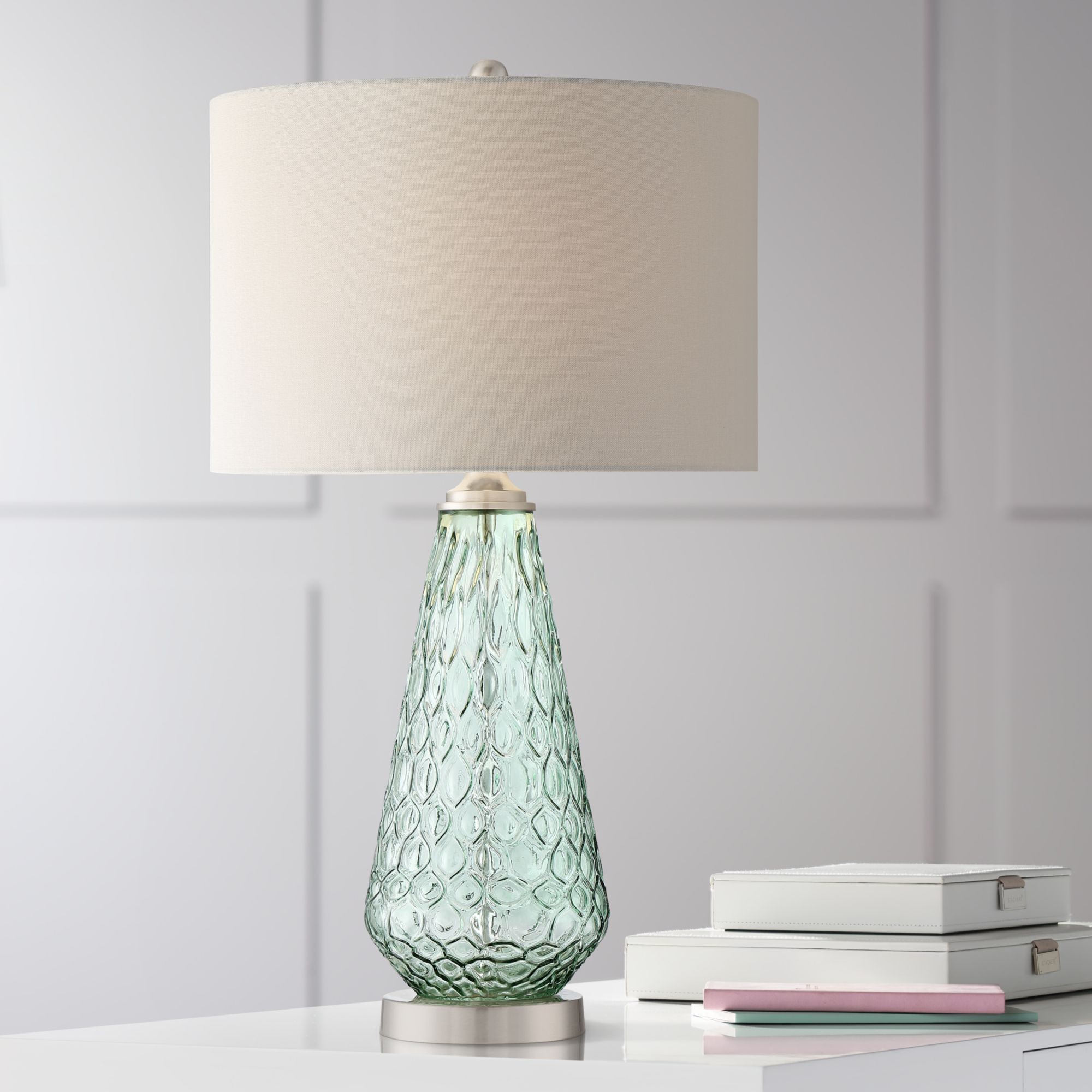 Image 7 Possini Euro Corsica Modern Coastal Seafoam Green Glass Table Lamp Set of 2 more views