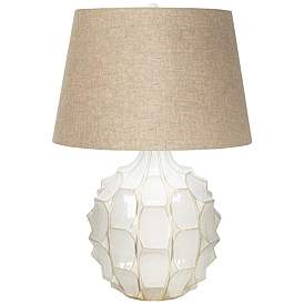 Image2 of Possini Euro Cosgrove 26 1/2" Linen and White Ceramic Lamp with Dimmer