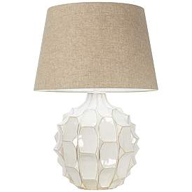 Image4 of Possini Euro Cosgrove 26 1/2" Linen and White Ceramic Lamp with Dimmer more views