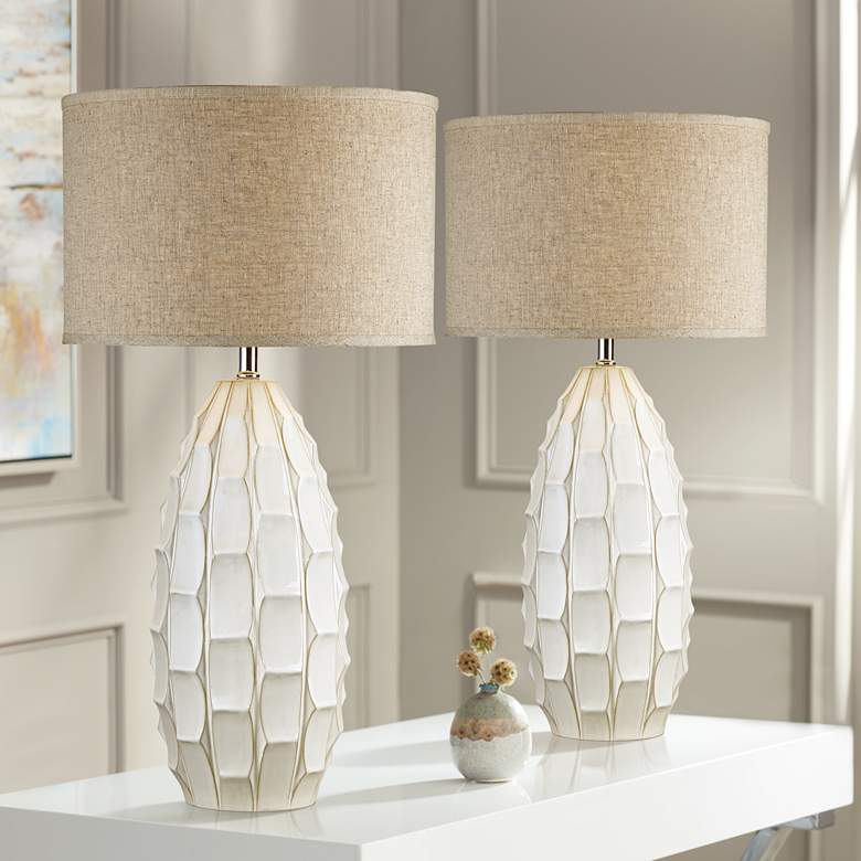 Image 1 Possini Euro Cosgrove 32 3/4 inch White Modern Ceramic Lamps Set of 2