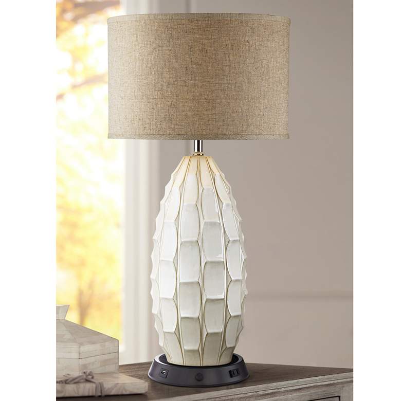 Image 1 Possini Euro Cosgrove Ceramic Table Lamp with Dimmable USB Workstation Base