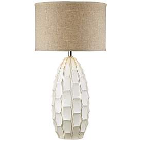 Image2 of Possini Euro Cosgrove Oval White Ceramic Table Lamp with Table Top Dimmer