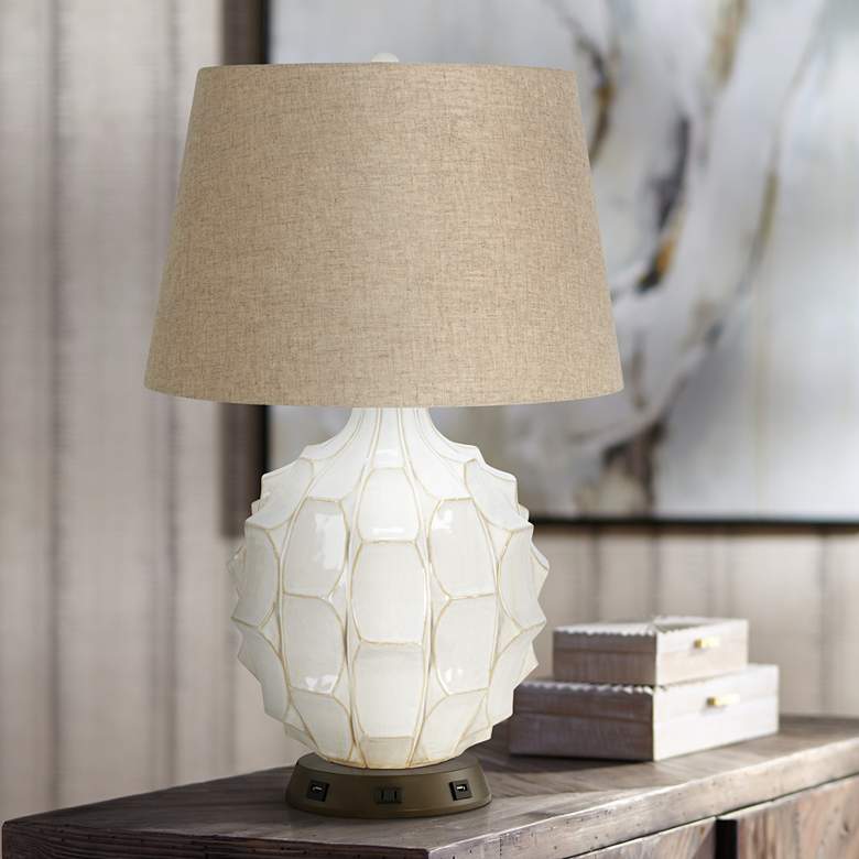 Image 1 Possini Euro Cosgrove White Ceramic Table Lamp with USB Workstation Base