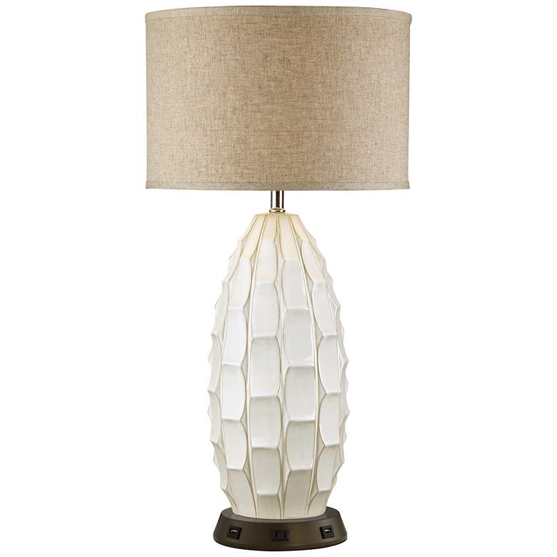 Image 2 Possini Euro Cosgrove White Ceramic Table Lamp with USB Workstation Base