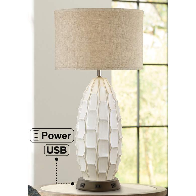 Image 1 Possini Euro Cosgrove White Ceramic Table Lamp with USB Workstation Base