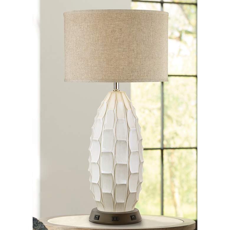 Image 1 Possini Euro Cosgrove White Ceramic Table Lamp with USB Workstation Base