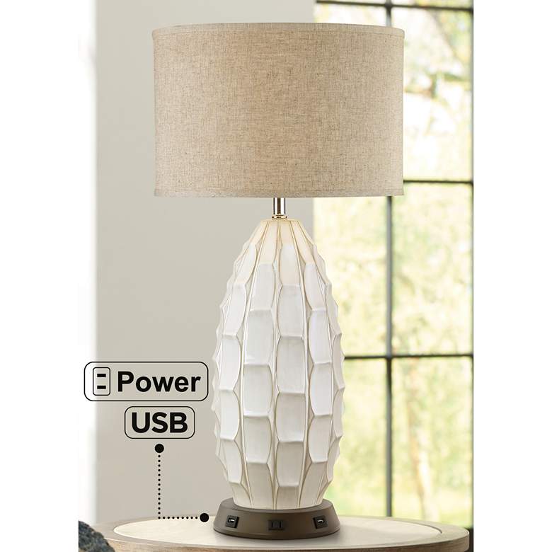 Image 7 Possini Euro Cosgrove White Ceramic Table Lamp with USB Workstation Base more views