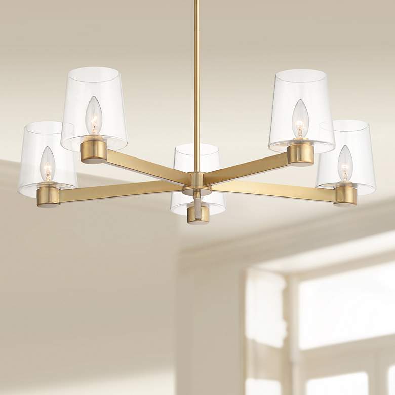 Image 1 Possini Euro Costa Mesa 27 1/4" Wide 5-Light Glass and Gold Chandelier