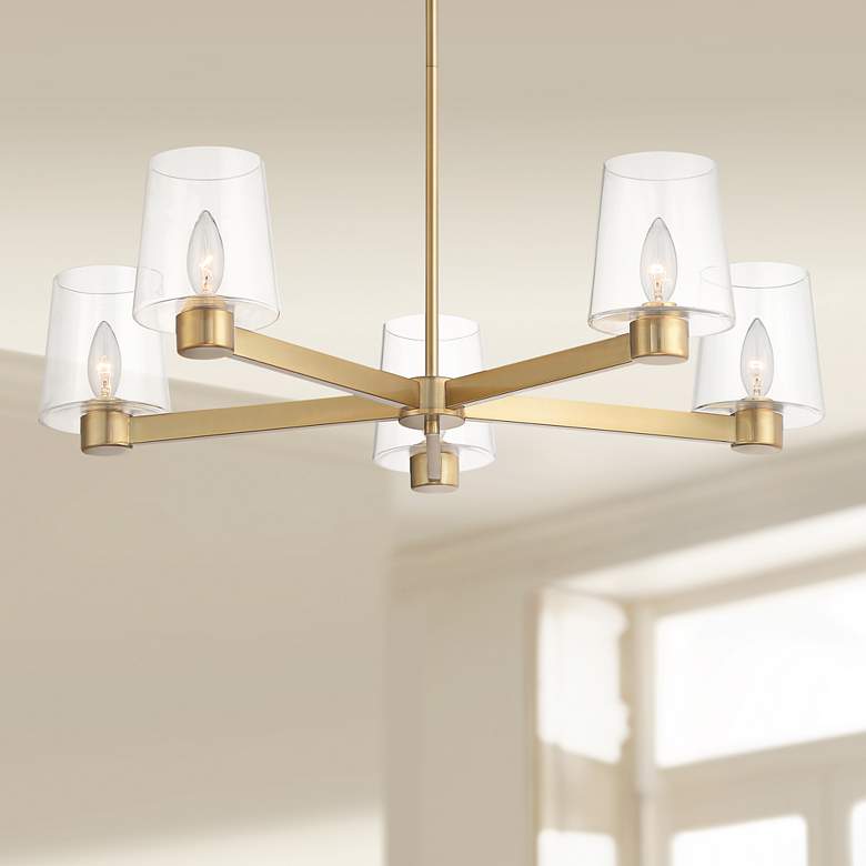 Image 1 Possini Euro Costa Mesa 27 1/4 inch Wide 5-Light Glass and Gold Chandelier