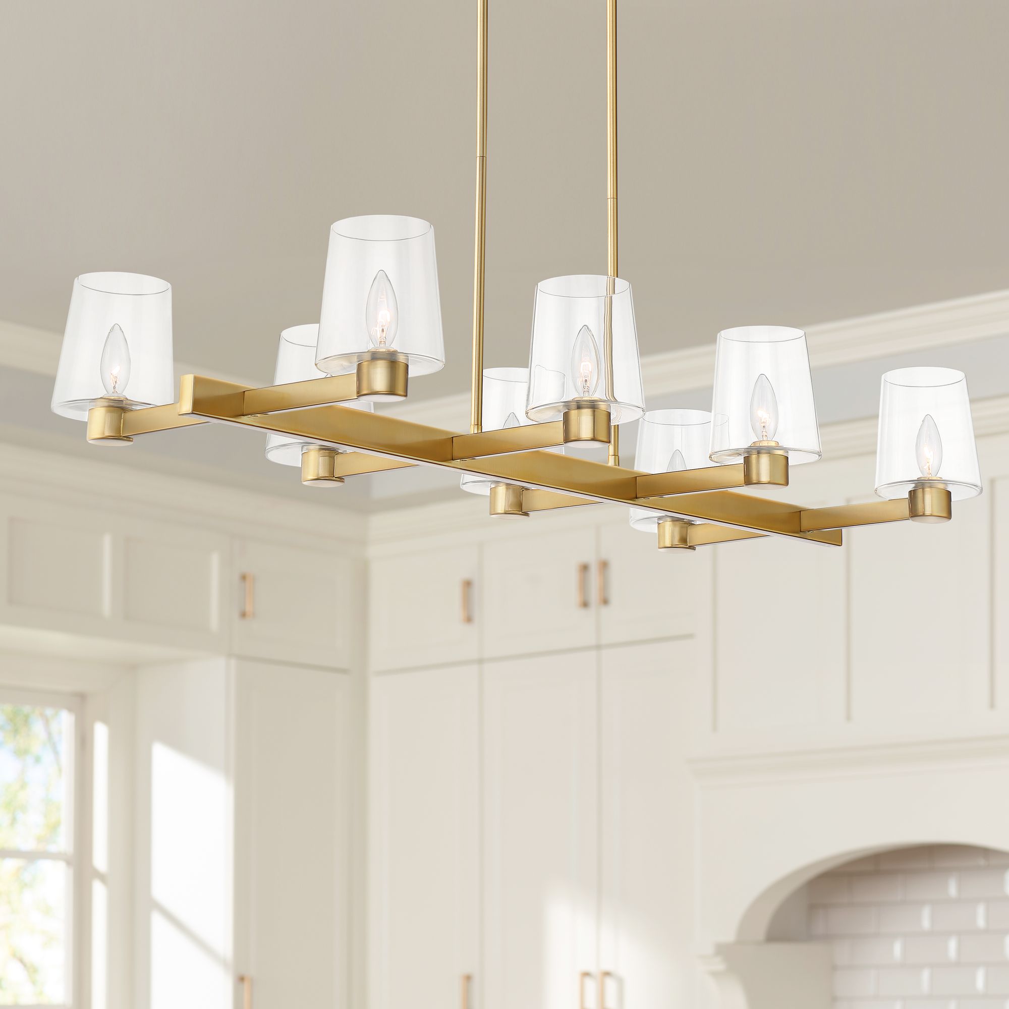 Rectangular shade deals island chandelier