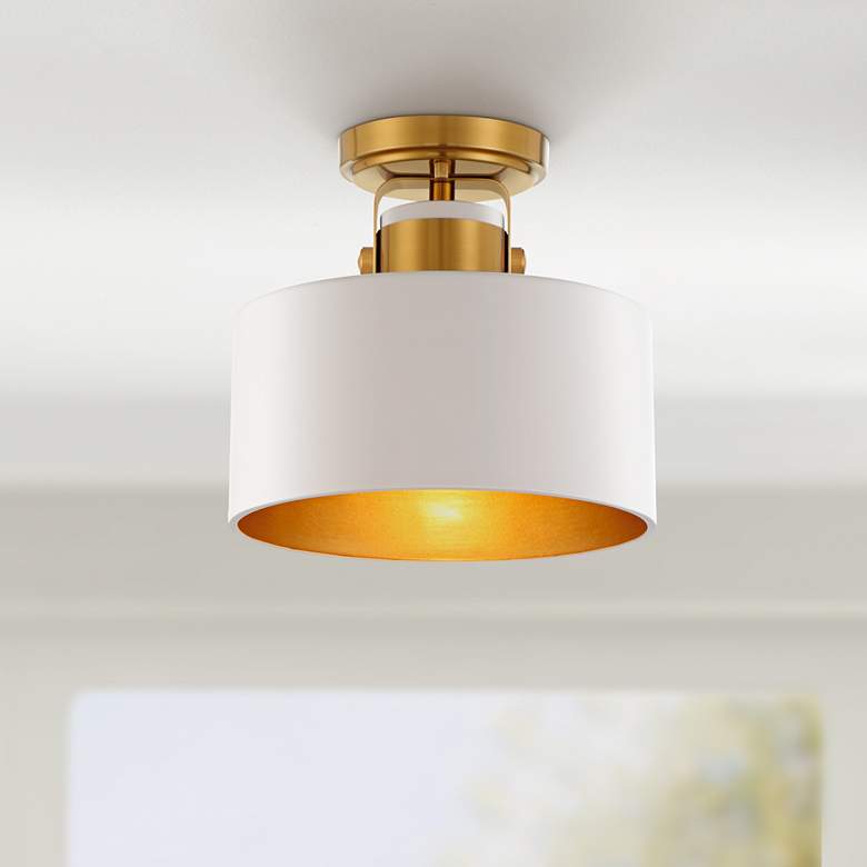 Image 1 Possini Euro Courtney 10 inch Wide Soft Gold Matte White Ceiling Light