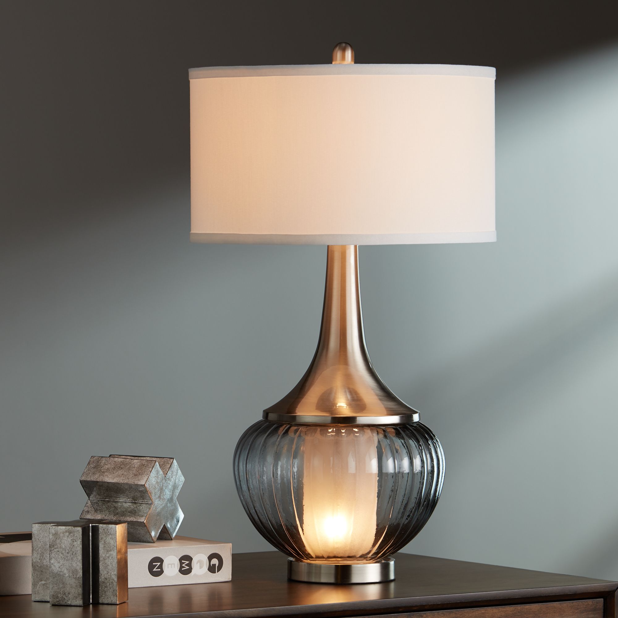 Image 3 Possini Euro Courtney Ribbed Glass Night Light Lamp with Table Top Dimmer more views