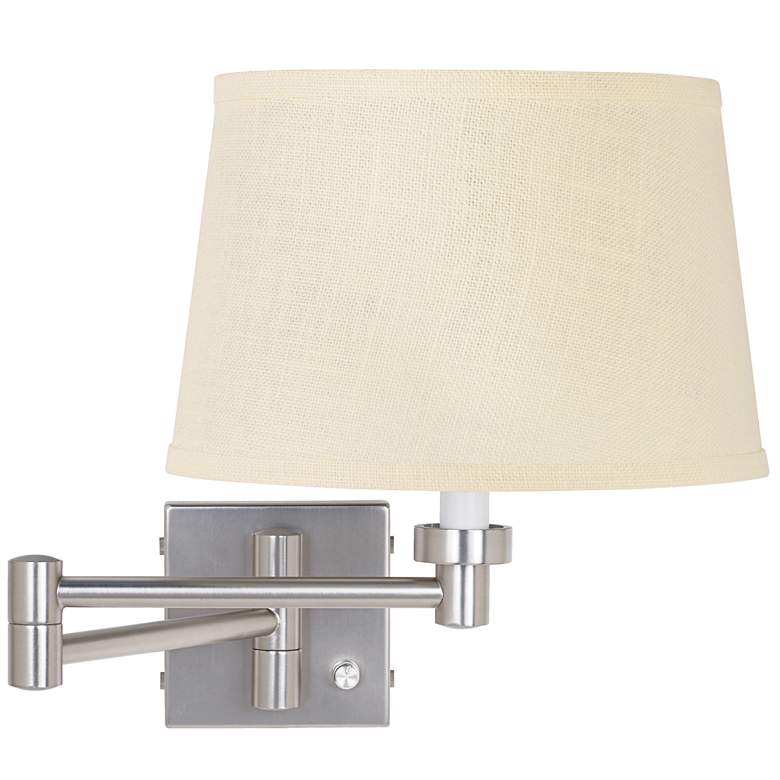 Image 1 Possini Euro Cream Burlap Brushed Nickel Plug-In Swing Arm Wall Lamp
