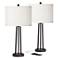 Possini Euro Cream Faux Silk and Dark Bronze USB Table Lamps Set of 2