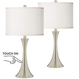 Image1 of Possini Euro Cream Faux Silk Brushed Nickel Touch Table Lamps Set of 2
