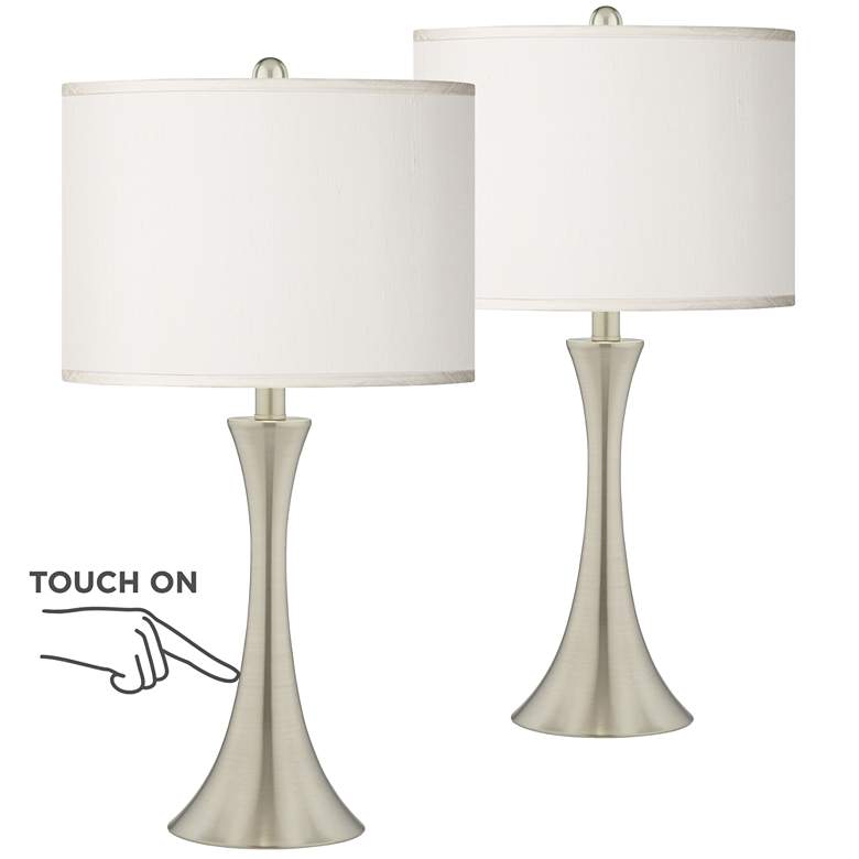Image 1 Possini Euro Cream Faux Silk Brushed Nickel Touch Table Lamps Set of 2