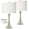 Possini Euro Cream Faux Silk Brushed Nickel Touch Table Lamps Set of 2