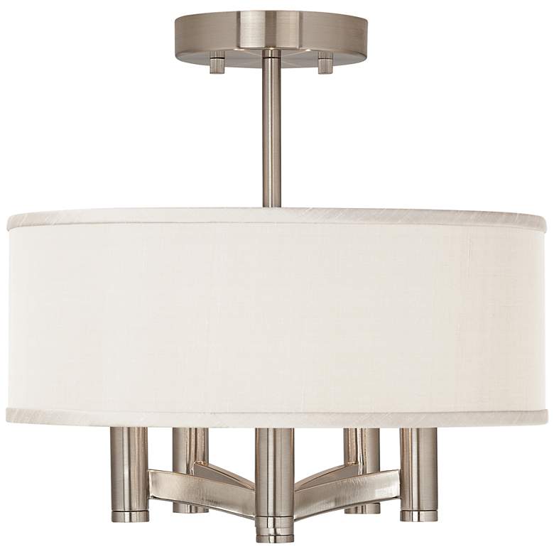 Image 1 Possini Euro Cream Textured Faux Silk Ava 5-Light Nickel Ceiling Light