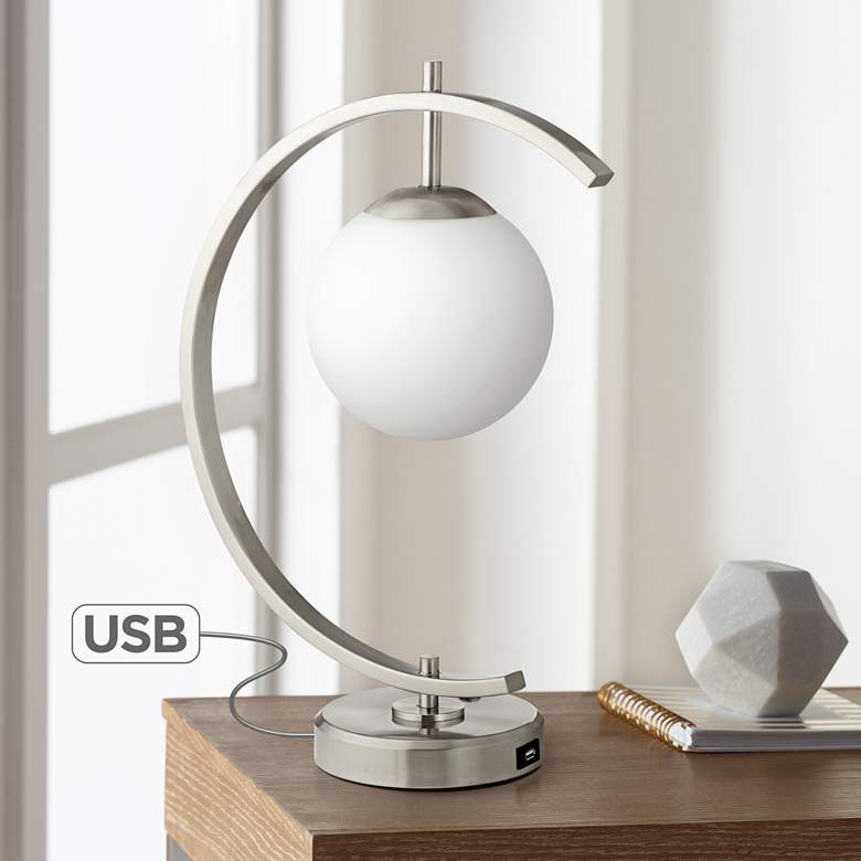 Image 1 Possini Euro Crescent 22 1/2 inch Brushed Nickel LED Light USB Accent Lamp