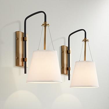 Possini Euro Crysta 16 3/4"H Warm Brass and Black Wall Sconce Set of 2