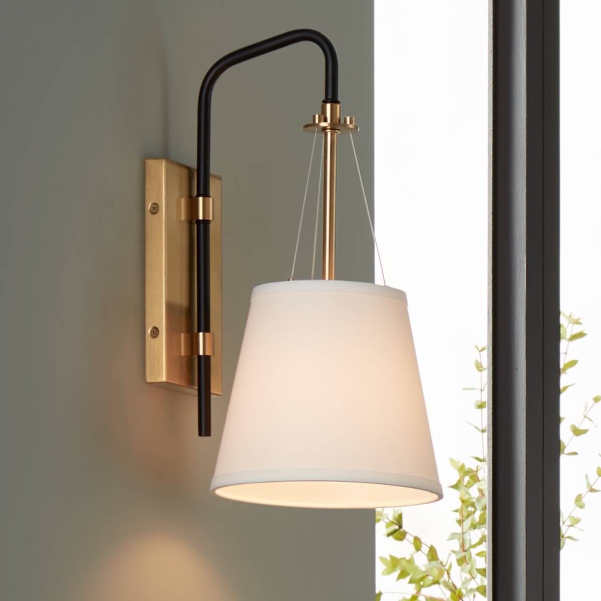 Gold Brass Wall Sconce Hanging Wall Light with Crystal Shade & Adjustable  Cable
