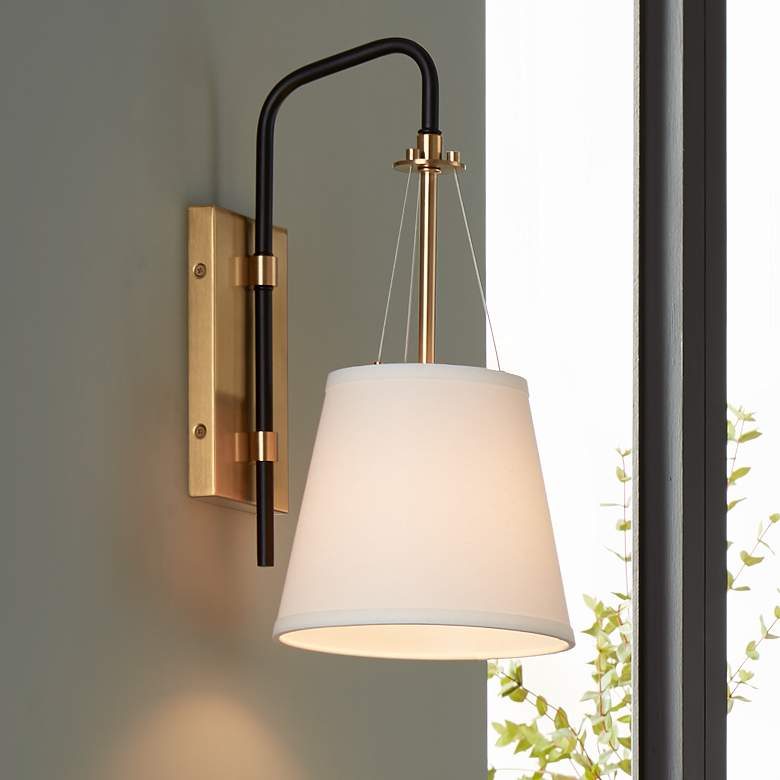 Image 1 Possini Euro Crysta 16 3/4 inch High Warm Brass and Black Wall Sconce