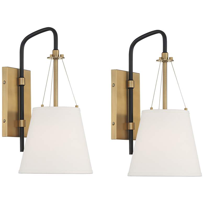Image 3 Possini Euro Crysta 16 3/4"H Warm Brass and Black Wall Sconce Set of 2