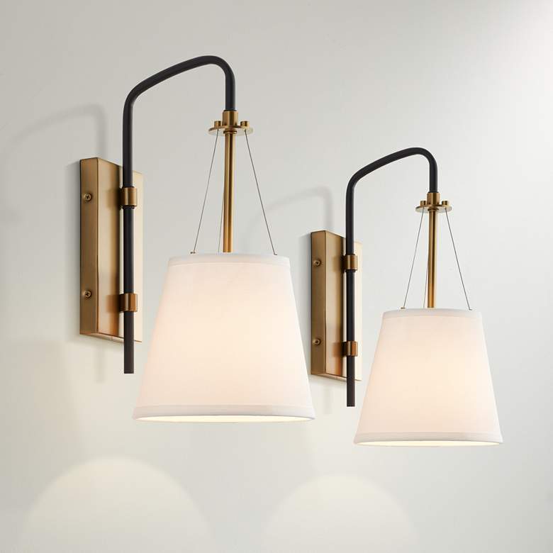 Image 2 Possini Euro Crysta 16 3/4"H Warm Brass and Black Wall Sconce Set of 2
