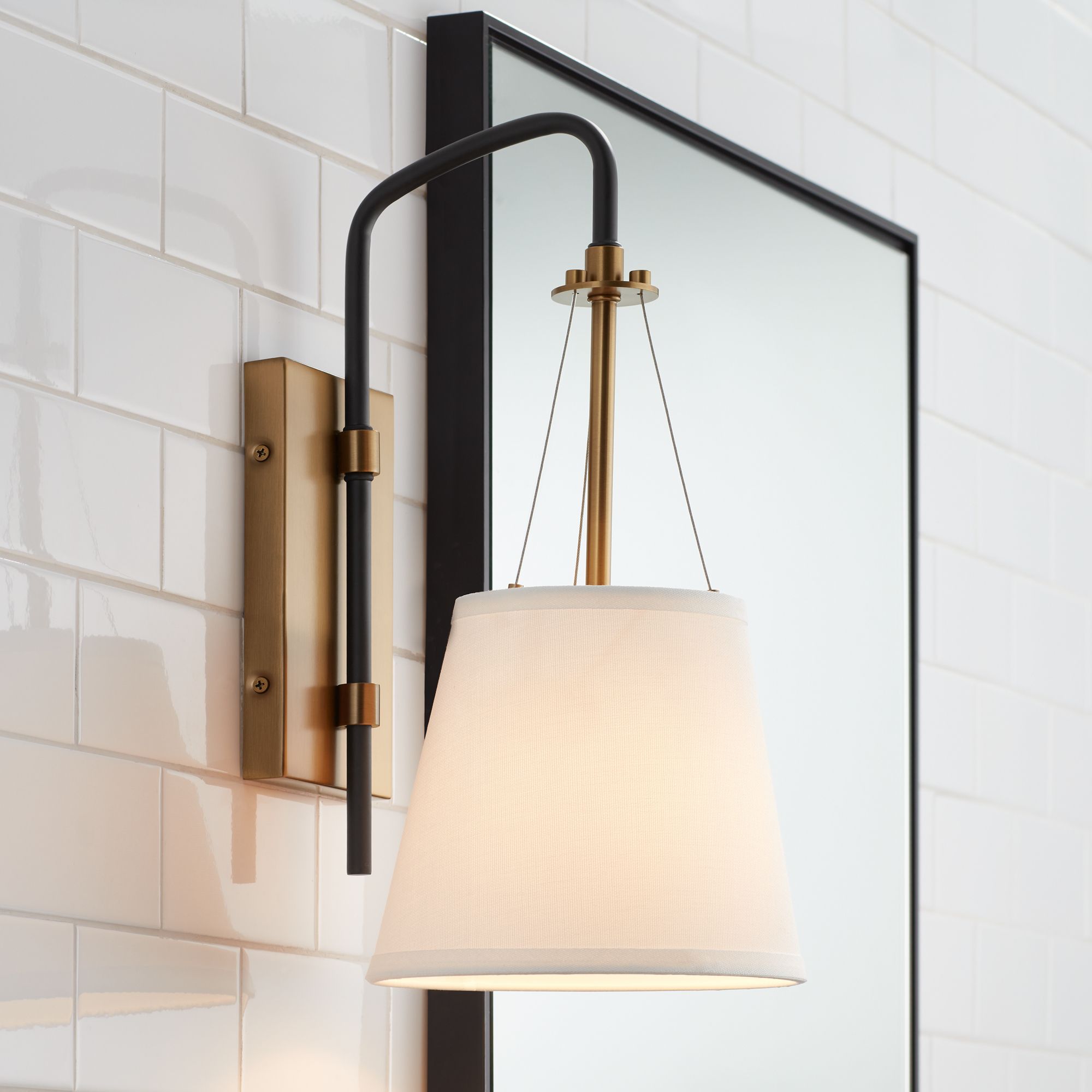 Possini Euro Crysta 16 3/4"H Warm Brass and Black Wall Sconce Set of 2 in scene